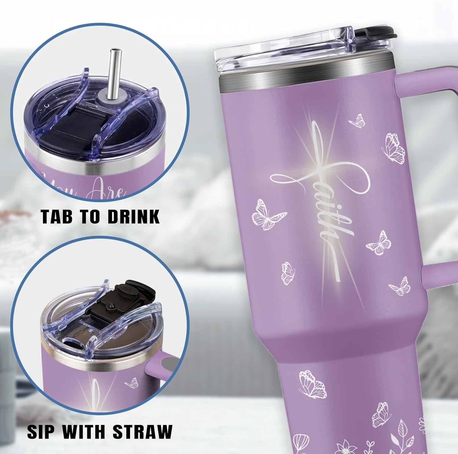 Christian Gifts for Women Faith, 30 Oz Stainless Steel Vacuum Christian Tumbler, Birthday Christmas Graduation Gifts For Women Mom Sister Best Friends, Purple Christmas Coffee Insulated Cup