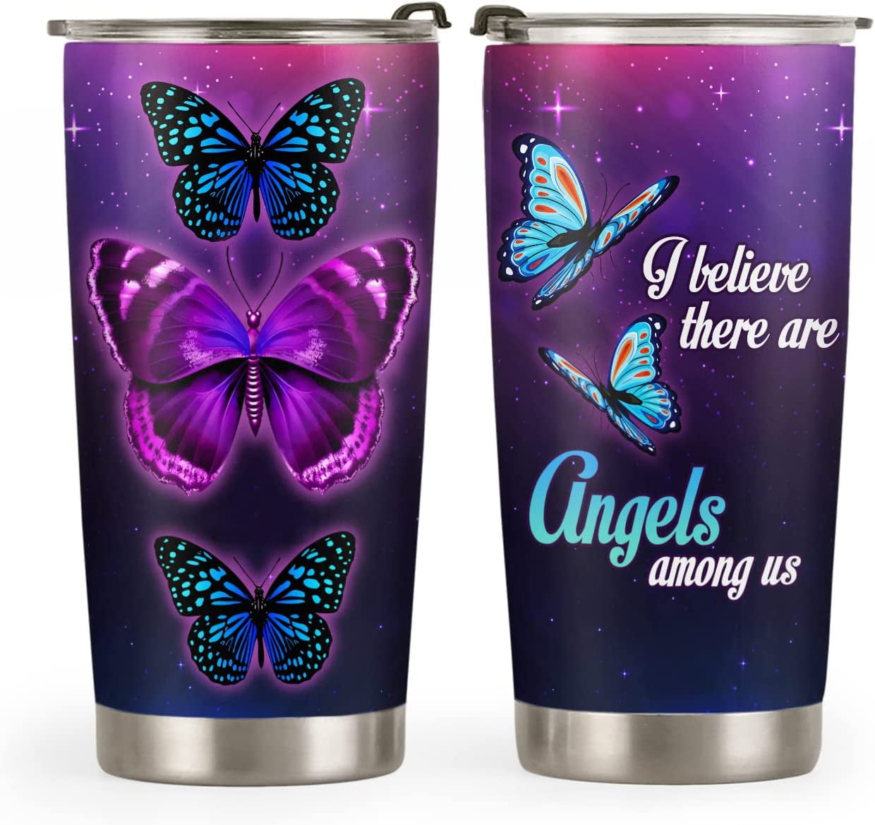 20oz Butterfly Gifts for Women, Memorial Gifts for Women, Coffee Thermos, Coffee Gifts For Women, Inspirational Faith Purple Butterfly Tumbler Cup, Insulated Travel Coffee Mug with Lid