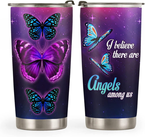 20oz Butterfly Gifts for Women, Memorial Gifts for Women, Coffee Thermos, Coffee Gifts For Women, Inspirational Faith Purple Butterfly Tumbler Cup, Insulated Travel Coffee Mug with Lid