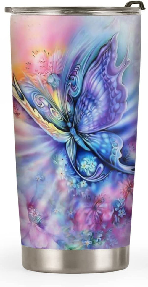 20oz Butterfly Gifts for Women, Valentines Day Gifts for Her, Coffee Thermos For Women, Coffee Gifts for Women, Colorful Rainbow Butterfly Tumbler Cup, Insulated Travel Coffee Mug with Lid