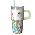 20oz Double Wall Coffee Travel Mug with Handle and Straw, Vintage Floral Chinoiserie Tumbler, Spring Design Gift