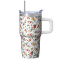 20oz Elegant Floral Vintage Spring Tumbler with Handle and Straw, Chinoiserie Bloom Pattern Coffee Cup, Insulated Travel Mug