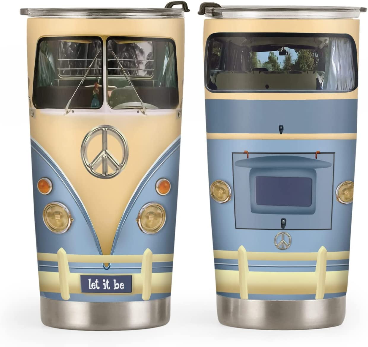 20oz Gifts for Women, Men, Valentines Day Gifts for Her, Him, Inspirational Gifts for Friends, Travel Camper Van, Blue Retro Hippie Van Tumbler Cup, Insulated Travel Coffee Mug with Lid