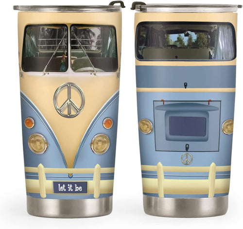 20oz Gifts for Women, Men, Valentines Day Gifts for Her, Him, Inspirational Gifts for Friends, Travel Camper Van, Blue Retro Hippie Van Tumbler Cup, Insulated Travel Coffee Mug with Lid