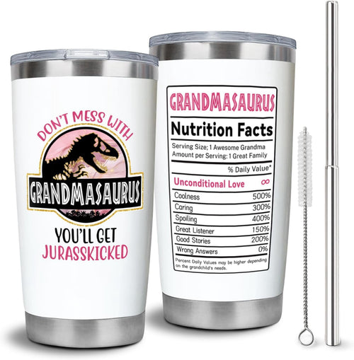 20oz Grandma Tumbler Lid And Straw Grandmasaurus Cup, Mother''s Day Gifts for Grandmother, Birthday Gift for Mimi, Best Gigi Ever Gift, Nana Coffee Cup Stainless Steel Mugs