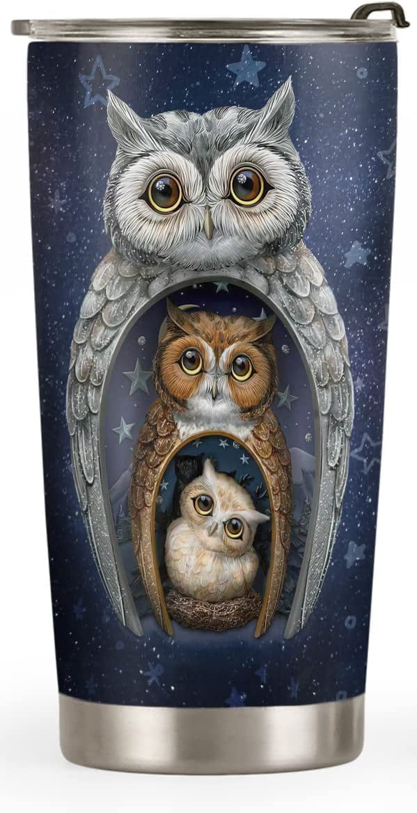20oz Owl Gifts for Owl Lovers, Valentines Day Gifts for Her, Unique Birthday Gifts for Women, Mom, Daughter, Inspirational Gifts Night Owls Tumbler Cup, Insulated Travel Coffee Mug with Lid