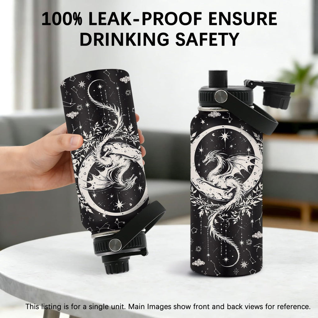 Dragon Gift for Man, Dragon Themed Stainless Steel Insulated Tumbler with Lid and Handle, Leakproof, BPA-Free, 32oz Water Bottle for Travel, Sport, Birthday