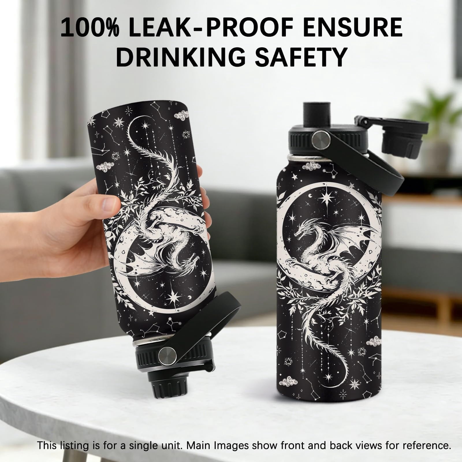 Dragon Gift for Man, Dragon Themed Stainless Steel Insulated Tumbler with Lid and Handle, Leakproof, BPA-Free, 32oz Water Bottle for Travel, Sport, Birthday