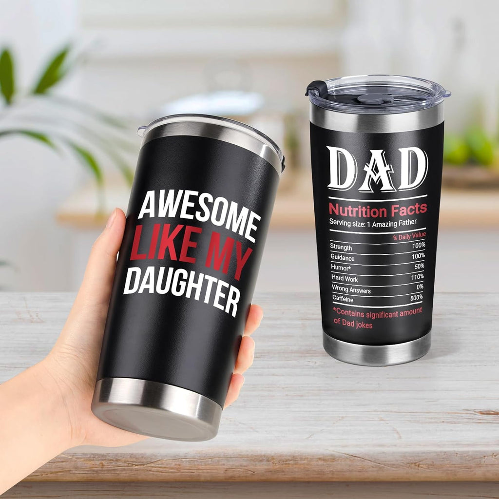 Gifts for Dad, Funny Dad Tumbler 20 Oz-Awesome Like My Daughter, Birthday Gifts for Dad from Daughter, Father''s Day Gifts for Dad Step Dad, Best Dad Christmas Gifts Coffee Cup
