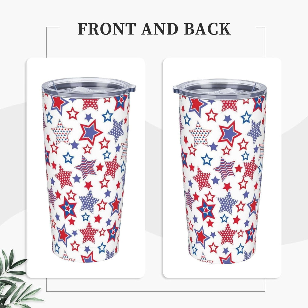 American Flag Star Tumbler with Lid and Straw Stars 20oz Insulated Stainless Steel Cup Red Blue Travel Coffee Mug Water Bottle for Women Gift for Birthday Christmas