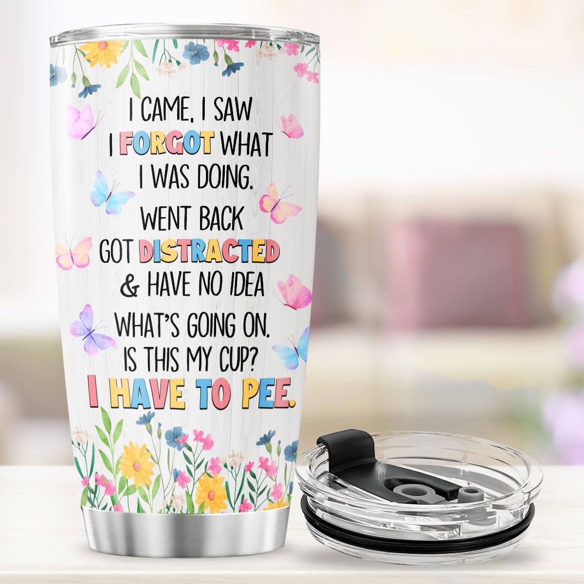 Funny Quote Travel Mug for Women Men, 20oz Stainless Steel Insulated Tumbler with Floral Butterfly Design, Sarcastic Saying Gift for Seniors, Mom, Dad, Retirement, Birthday