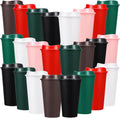24 Pack Reusable Coffee Cups with Lids 16 oz To Go Travel Cups with Lids Travel Mugs Plastic Tumblers Reusable Coffee Tumblers for Hot and Cold Drinks, Dark Colors