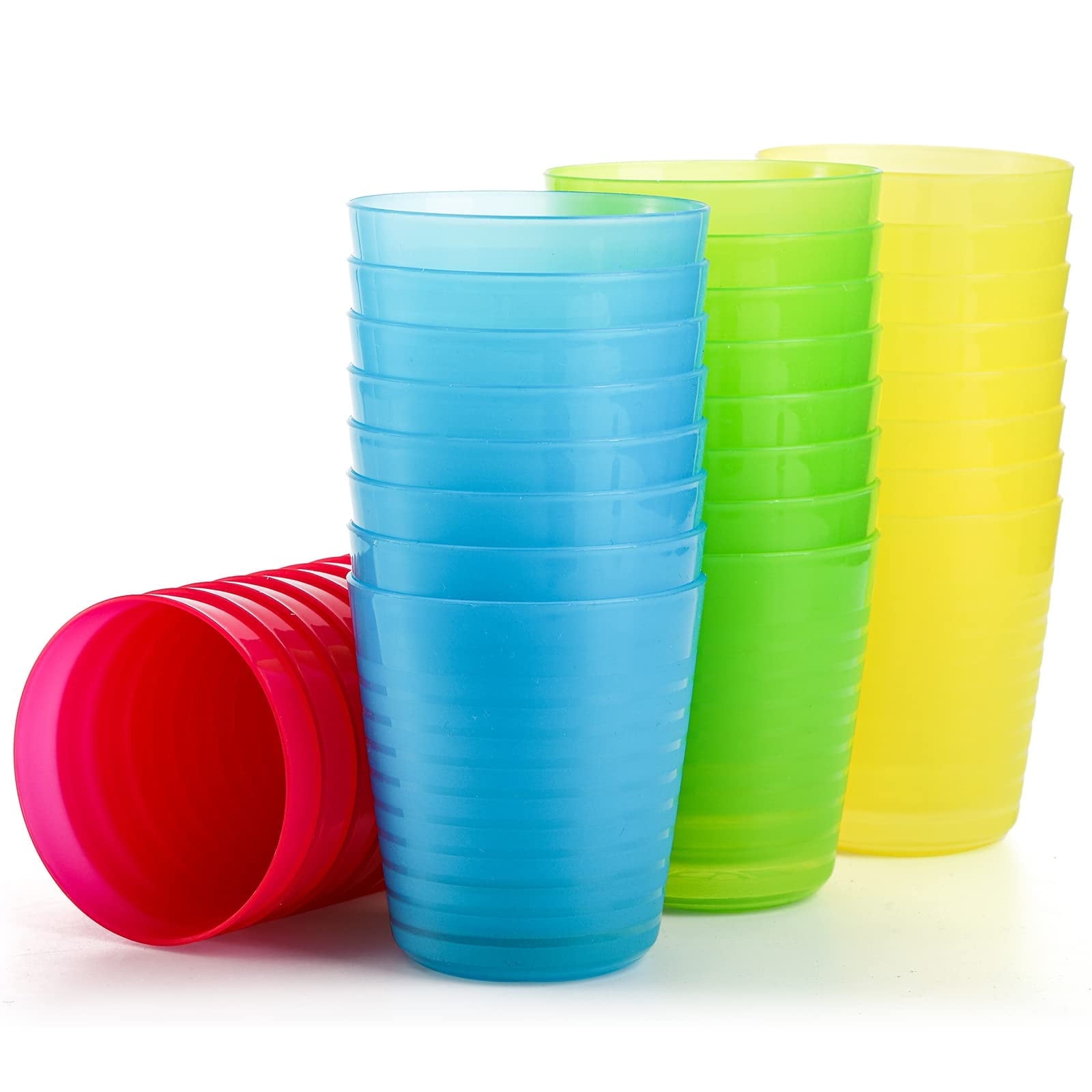 24 Pcs Reusable Plastic Cups, 8 oz Small Drinking Tumbler, Unbreakable Open Cups, Stackable Rainbow Water Tumbler for Juice, Party, Kitchen, Bathroom (Assorted Colors)
