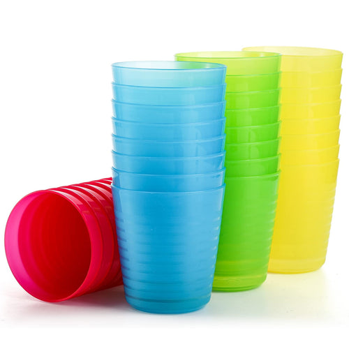24 Pcs Reusable Plastic Cups, 8 oz Small Drinking Tumbler, Unbreakable Open Cups, Stackable Rainbow Water Tumbler for Juice, Party, Kitchen, Bathroom (Assorted Colors)