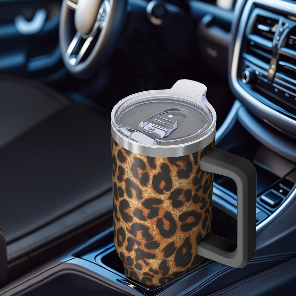 Leopard Print 40oz Tumbler with Handle and Straw, Large Capacity Travel Cup for Hot & Cold Drinks, Double Walled Vacuum Insulated Cup,Birthday Gifts for Women Girls