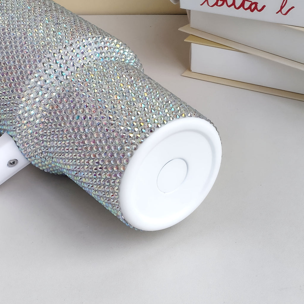 40oz Studded Bling Tumbler with Handle and Straw, Insulated Stainless Steel Double Wall Travel Mug, Rhinestone Diamond Water Cup, Car Cup Holder Friendly, Gifts for Women