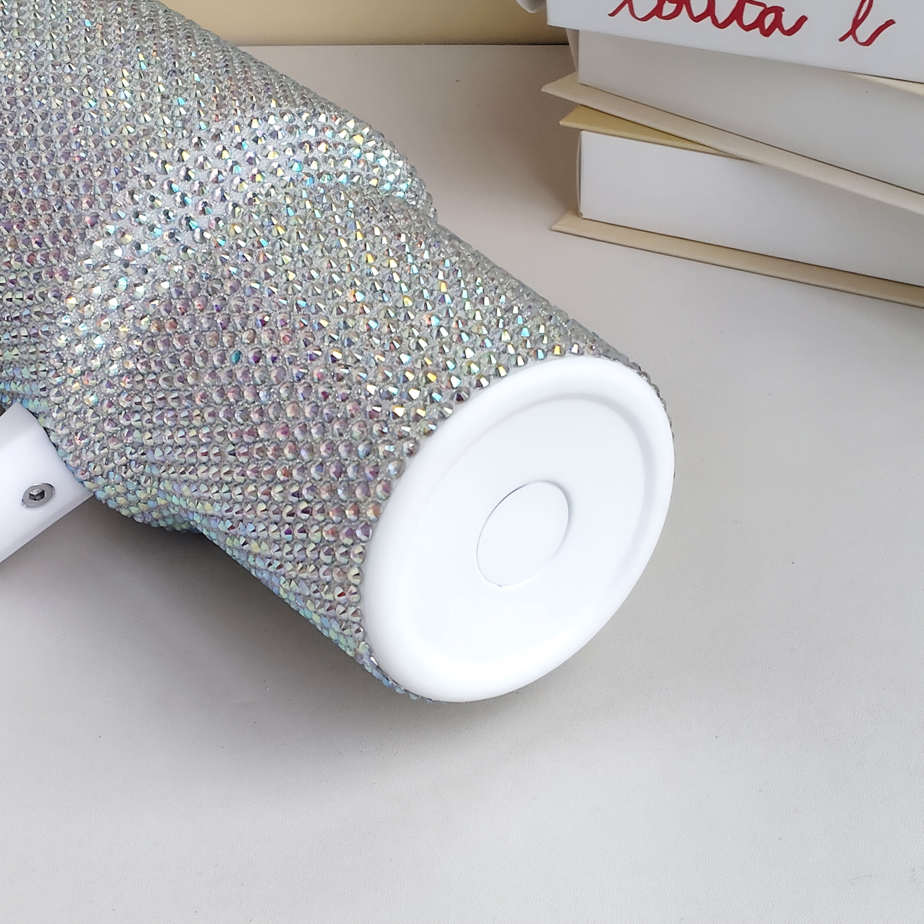 40oz Studded Bling Tumbler with Handle and Straw, Insulated Stainless Steel Double Wall Travel Mug, Rhinestone Diamond Water Cup, Car Cup Holder Friendly, Gifts for Women