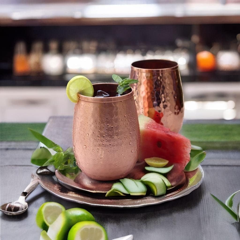 Copper Glasses Set of 4 – Pure Copper 17 oz Stemless Tumblers, Insulated & Reusable for Moscow Mule & Beverages