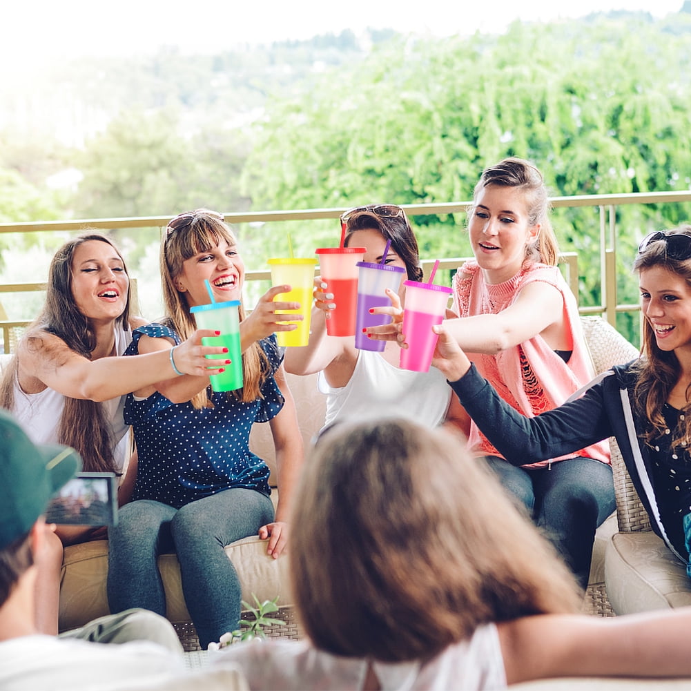 Triani 7 Pack Color Changing Plastic Tumblers- 24 oz Color Changing Cups with Lids and Straws - Reusable Summer Coffee Drinking Tumblers Cups for Kids & Adults, BPA Free