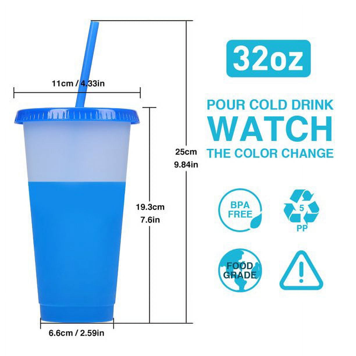 5Pcs Triani 32 oz Color Changing Cups with Lids and Straws,  Reusable Cups for Adults and Kids, Bulk Tumblers for Iced Coffee Tea and Smoothie, Summer Cups for Party and Travel