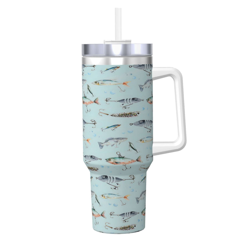 Fishing Cup Insulated Tumbler Stainless Steel Vacuum Travel Mug 40 oz with Handle and Straw Lid
