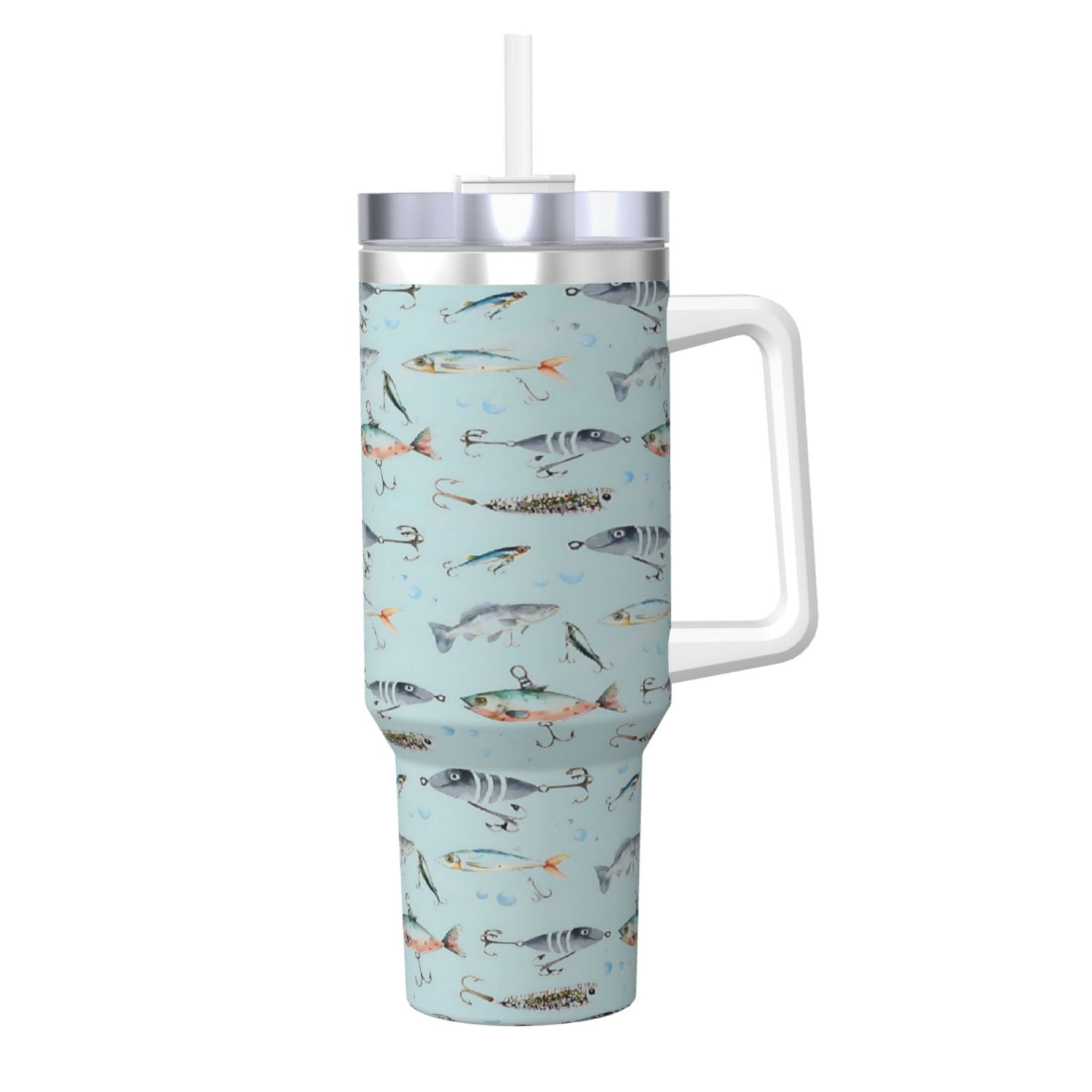 Fishing Cup Insulated Tumbler Stainless Steel Vacuum Travel Mug 40 oz with Handle and Straw Lid
