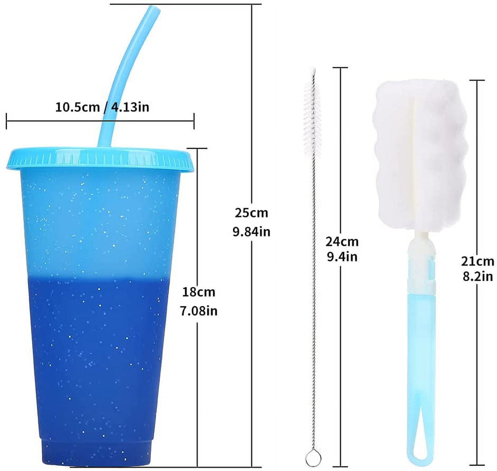 Color Changing Cups with Lid & Straw - 5 Pack Confetti Reusable Plastic Tumblers / 24oz Party Ice Cold Drinking Straw Cup for Kids Adults