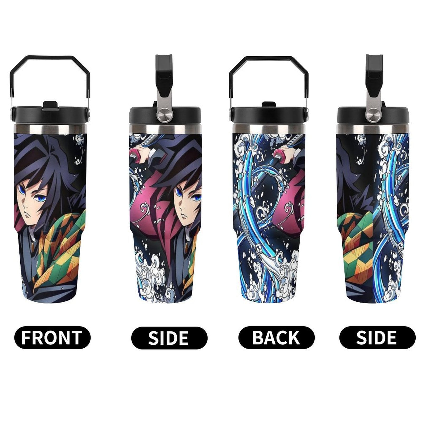 30oz Tumbler with Handle And Flip Straw Lid Demon Slayer Tomioka Giyuu Stainless Steel Bottle Double Wall Insulated Travel Coffee Mug