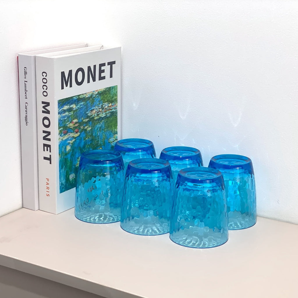 Set of 6 Hammered Style 15-ounce/430ml Acrylic Glasses Plastic Tumbler,BPA Free,Dishwasher Safe (Blue)