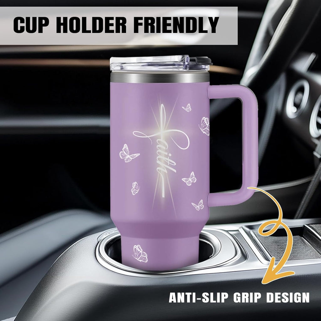Christian Gifts for Women Faith, 30 Oz Stainless Steel Vacuum Christian Tumbler, Birthday Christmas Graduation Gifts For Women Mom Sister Best Friends, Purple Christmas Coffee Insulated Cup