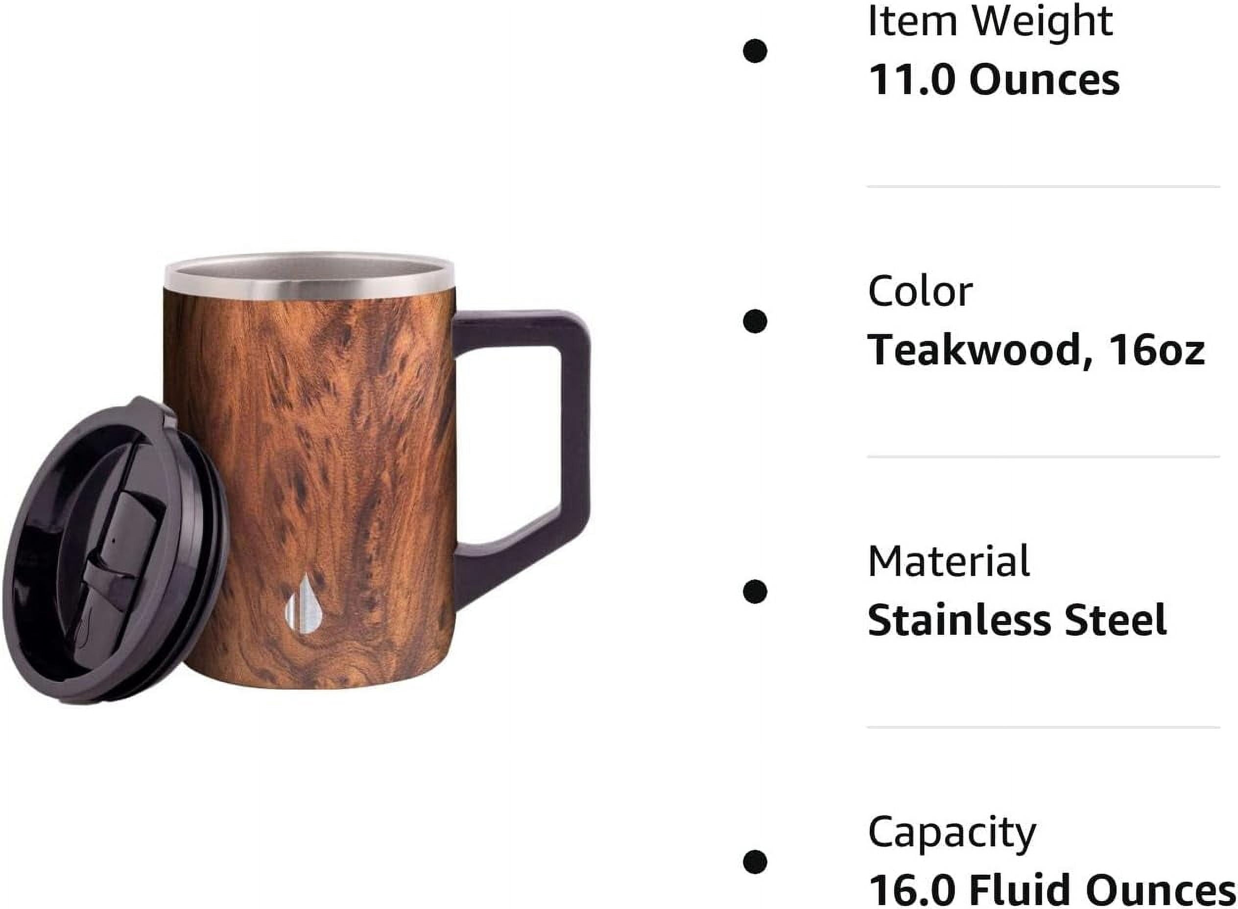 Elemental Summit Insulated Coffee Mug with Lid & Handle, Insulated Vacuum Camp Coffee Cup, Triple Wall Stainless Steel Travel Mug, Hot and Cold Thermal Coffee Tumbler, 16oz - Teakwood