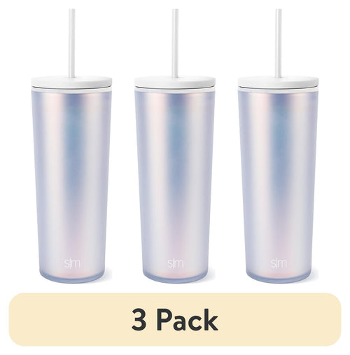 (3 pack) Simple Modern 24 fl oz Double Wall Plastic Classic Tumbler with Straw|Opalescent