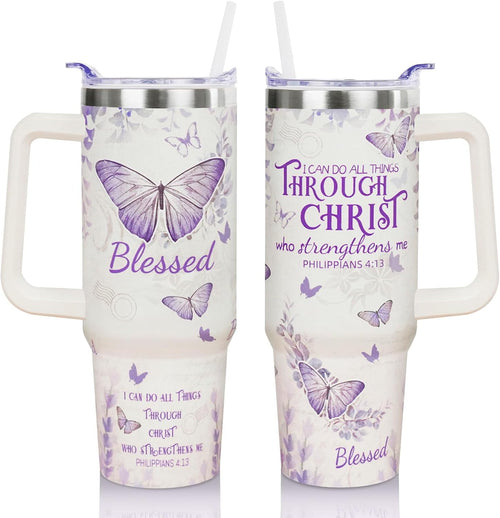 30 Oz Christian Tumbler with Handle and Straw - Insulated Travel Mug Cup, Leakproof Water Bottle - Religious Christian Gifts for Women, Men - Birthday Christmas Present for Her, Friends, Mom