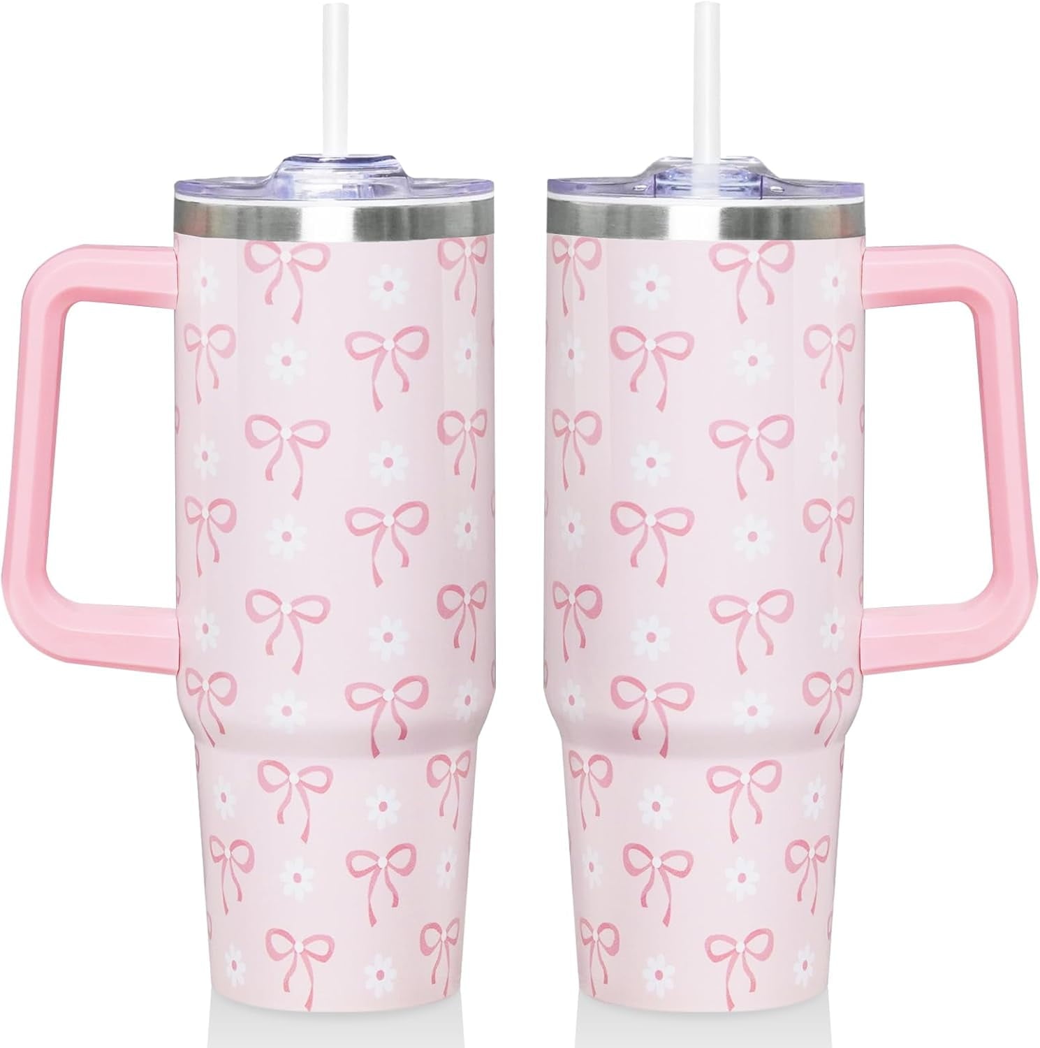 30 Oz Blue Bow Tumbler with Handle and Straw, Insulated Stainless Steel Coffee Travel Cup Mug Water Bottle, Blue Bow Themed Gifts for Women Teen Girl - Tumbler