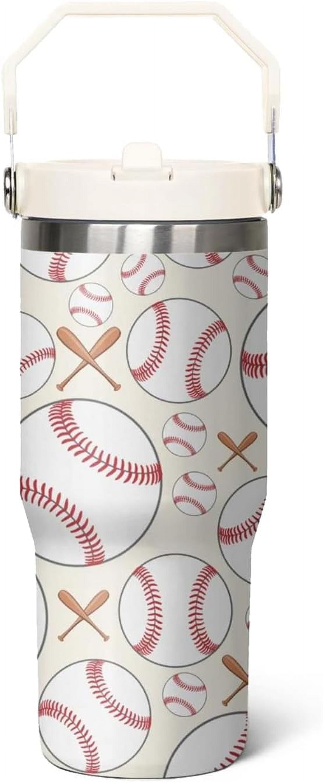 30 oz Baseball Coffee Mug Cup Vacuum Insulated Travel Tumbler with Handle Lid and Straw,Baseball Coach Gifts,Baseball Accessories Stuff