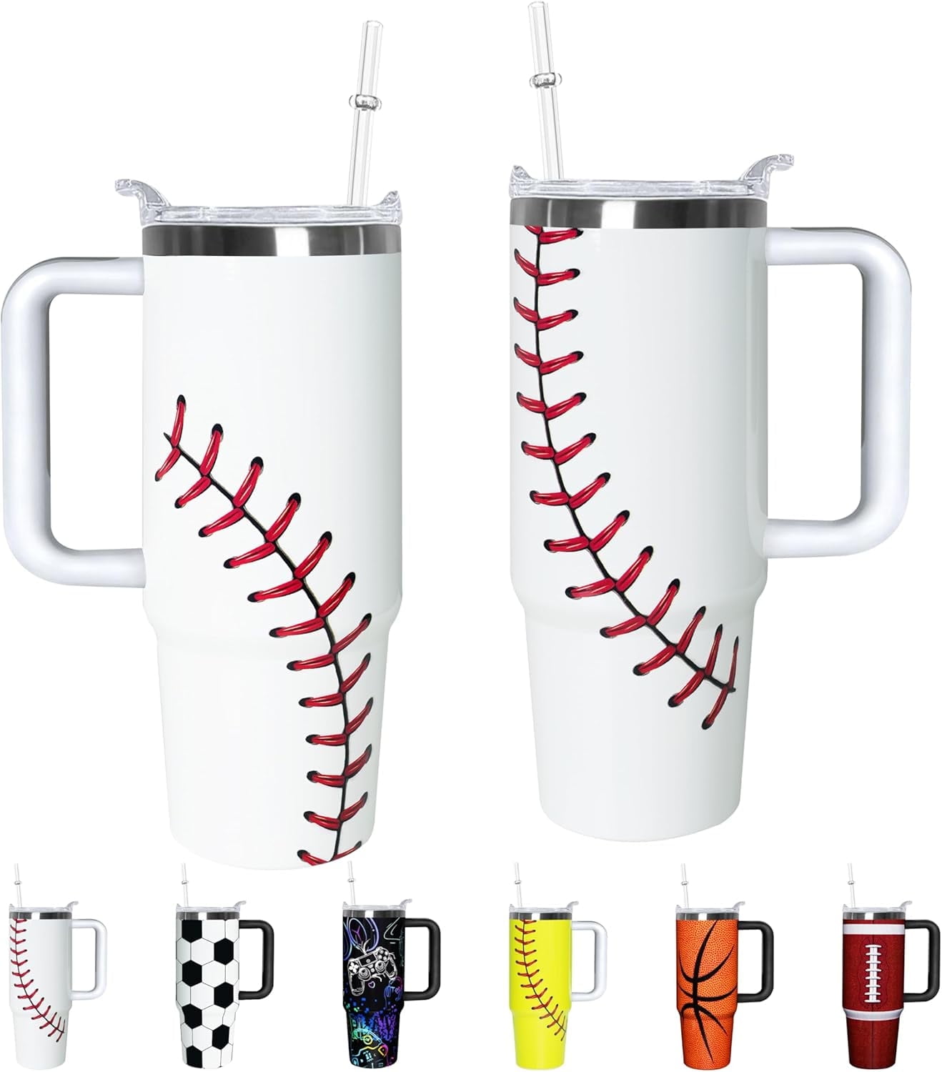 Football Lover Gift 30 oz Flip Straw Tumbler with Top Handle Football Pattern BPA-Free Leak Proof Stainless Steel Insulated Vacuum Flip Top Water Bottle for Sporting Working - Insulated Tumbler
