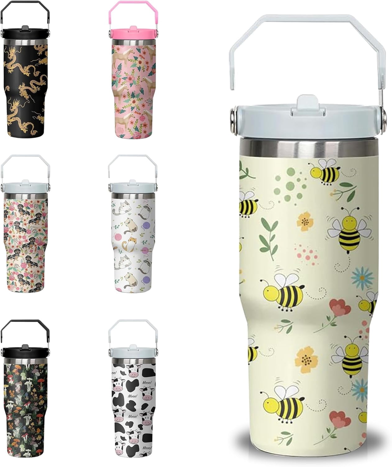 30 oz Chicken Tumbler with Handle and Flip Straw, Stainless Steel Double Insulated Cup with Lid and Straw, Travel Coffee Mug Water Bottle,Christmas Birthday Mothers Day Gifts for Women Animal Lovers - Insulated Tumbler