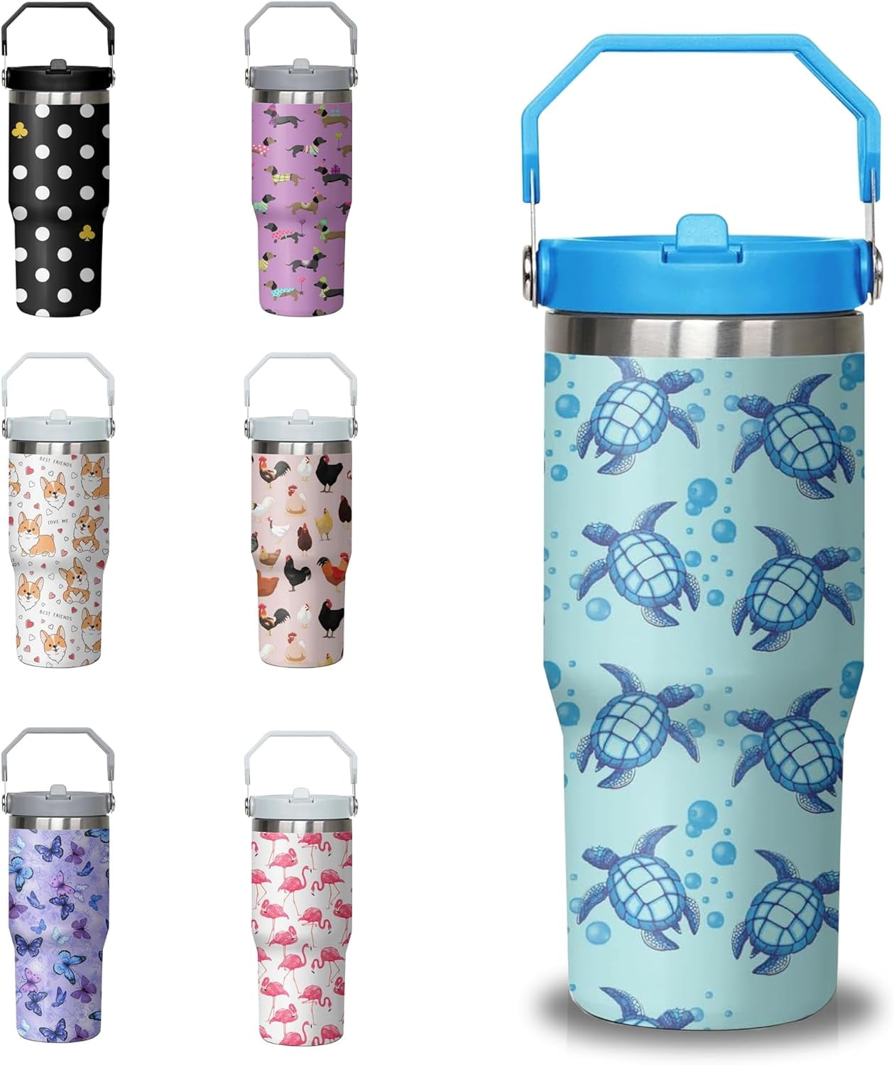 30 oz Chicken Tumbler with Handle and Flip Straw, Stainless Steel Double Insulated Cup with Lid and Straw, Travel Coffee Mug Water Bottle,Christmas Birthday Mothers Day Gifts for Women Animal Lovers - Insulated Tumbler