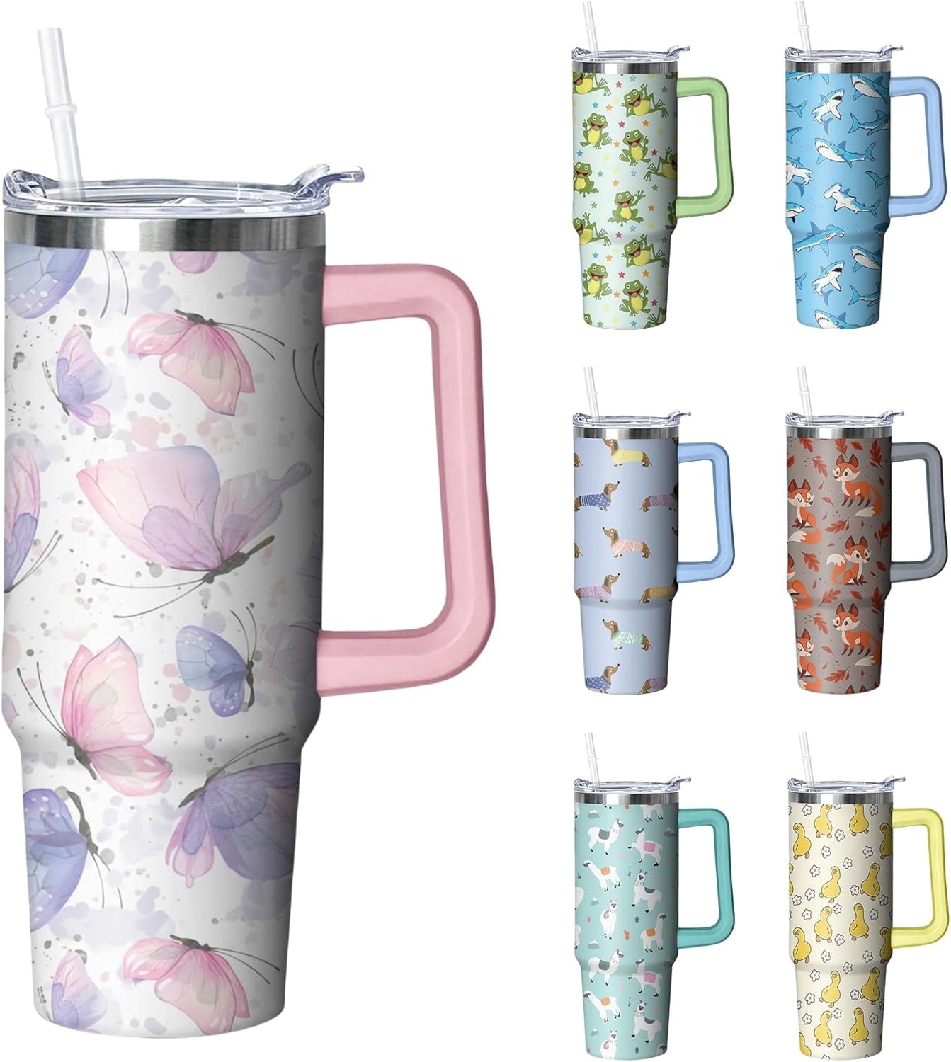 30 oz Duck Tumbler with Handle and Straw, Insulated Stainless Steel Cup with Lid, Travel Coffee Mug Water Bottle, Gifts for Woman Animal Lovers - Insulated Tumbler