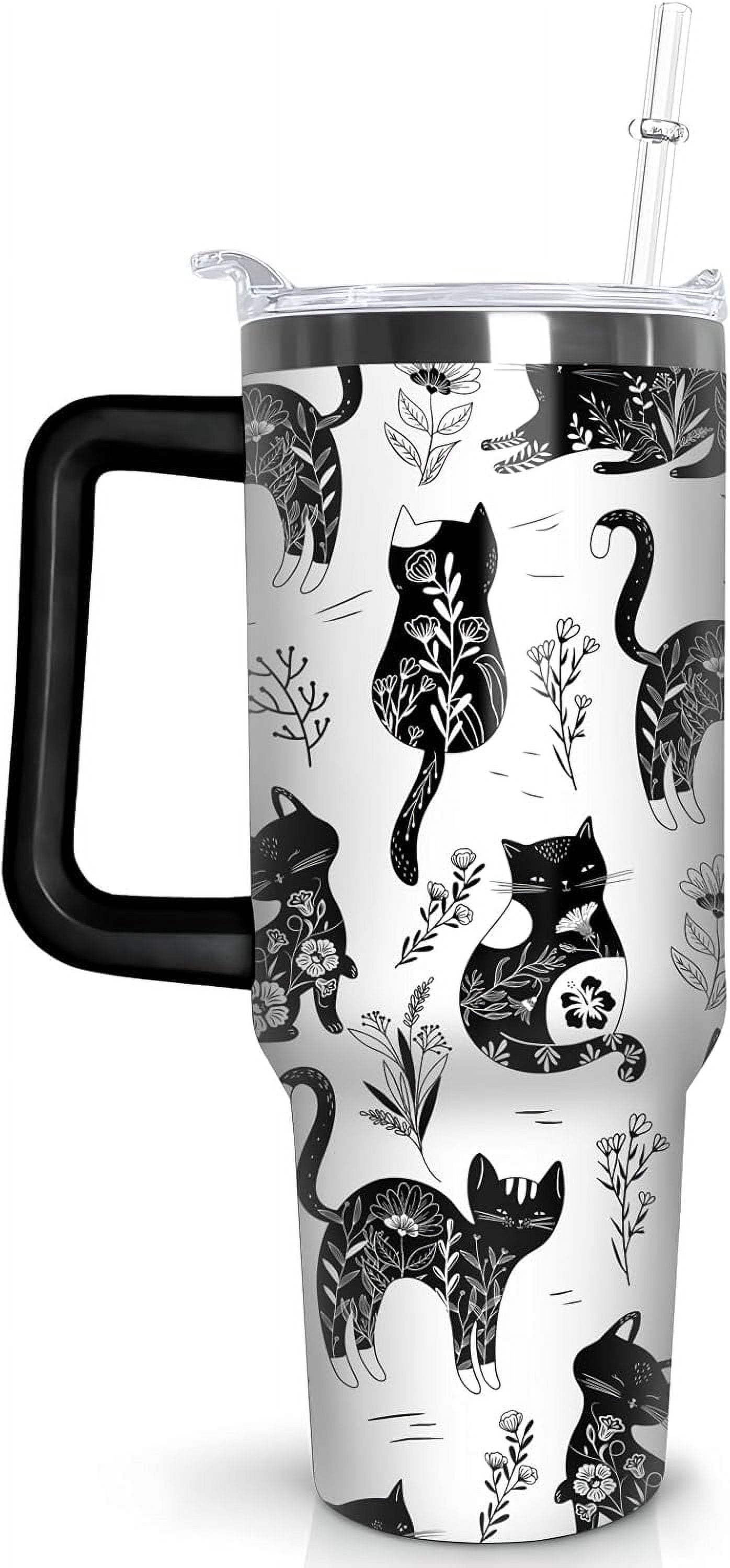 30 oz Cat Tumbler with Handle and Straw, Stainless Steel Vacuum Insulated Travel Coffee Mug Cup Water Bottle, Cat Stuff Accessories Decor, Cat Lover Gifts for Women Girls - Insulated Tumbler