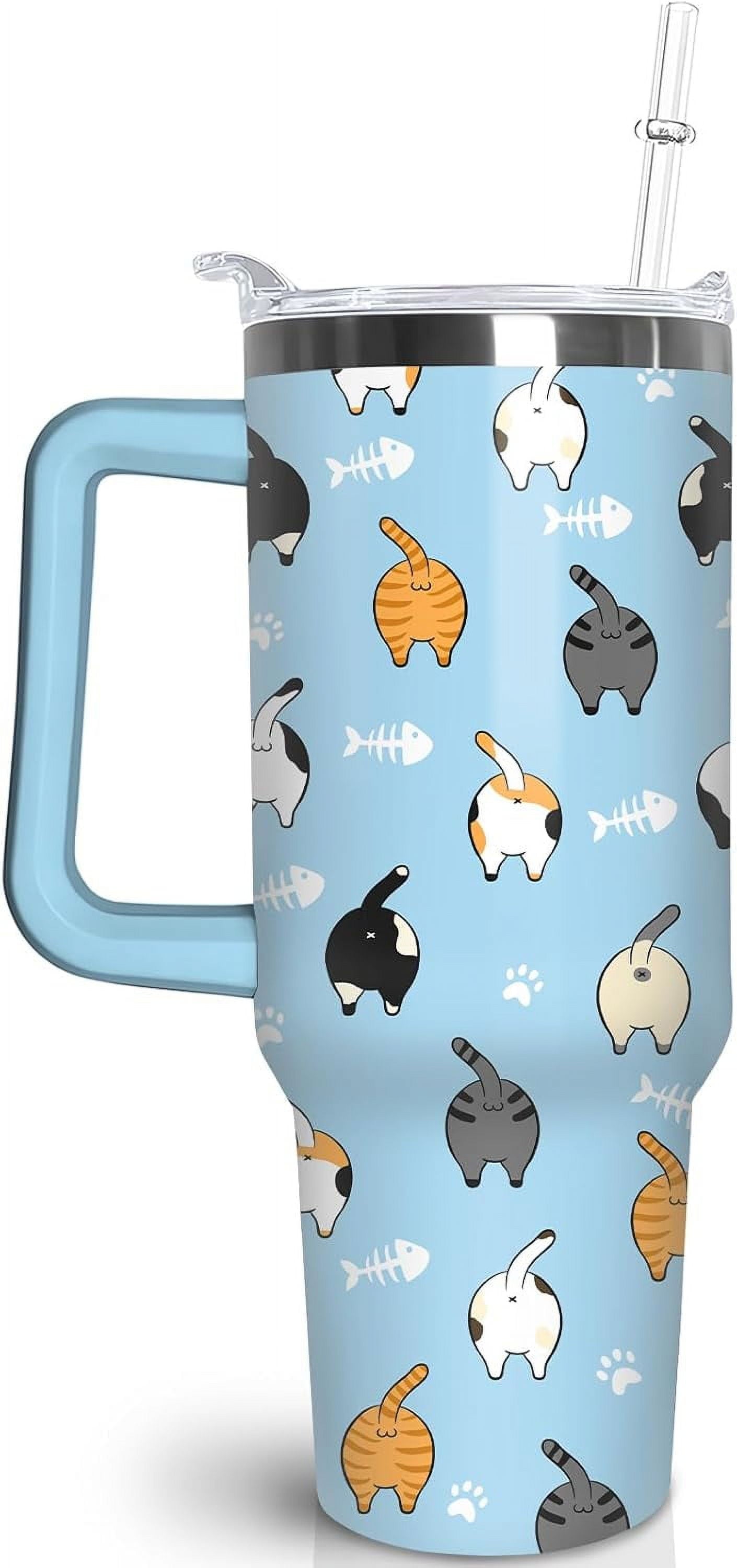 30 oz Cat Tumbler with Handle and Straw, Stainless Steel Vacuum Insulated Travel Coffee Mug Cup Water Bottle, Cat Stuff Accessories Decor, Cat Lover Gifts for Women Girls - Insulated Tumbler
