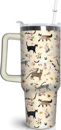 30 oz Cat Tumbler with Handle and Straw, Stainless Steel Vacuum Insulated Travel Coffee Mug Cup Water Bottle, Cat Stuff Accessories Decor, Cat Lover Gifts for Women Girls - Insulated Tumbler