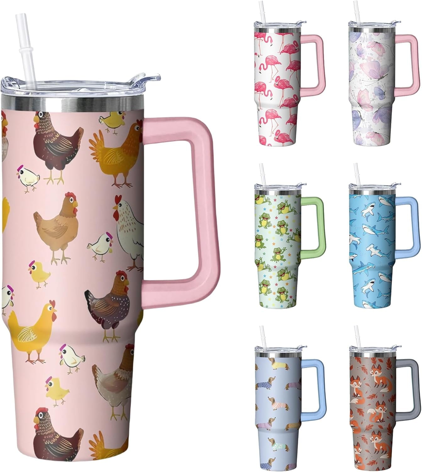 30 oz Duck Tumbler with Handle and Straw, Insulated Stainless Steel Cup with Lid, Travel Coffee Mug Water Bottle, Gifts for Woman Animal Lovers - Insulated Tumbler