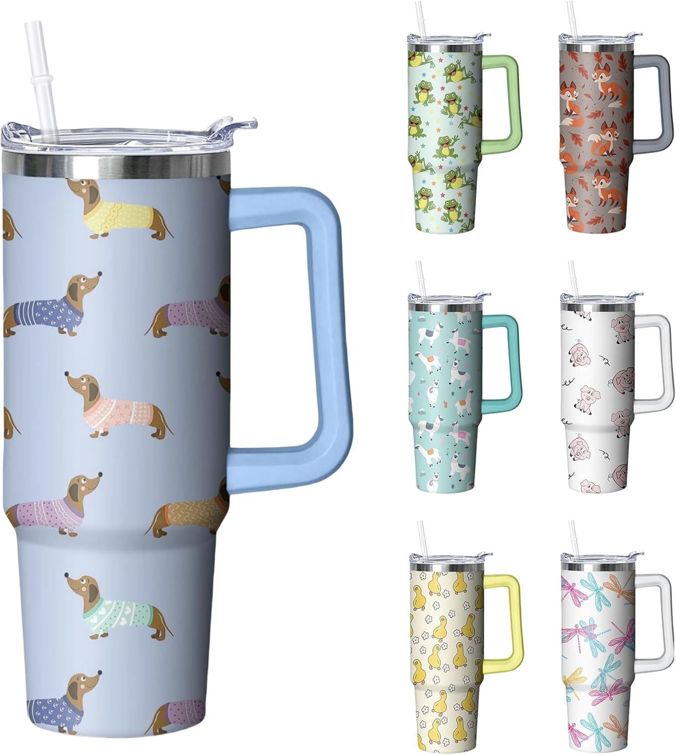30 oz Duck Tumbler with Handle and Straw, Insulated Stainless Steel Cup with Lid, Travel Coffee Mug Water Bottle, Gifts for Woman Animal Lovers - Tumbler