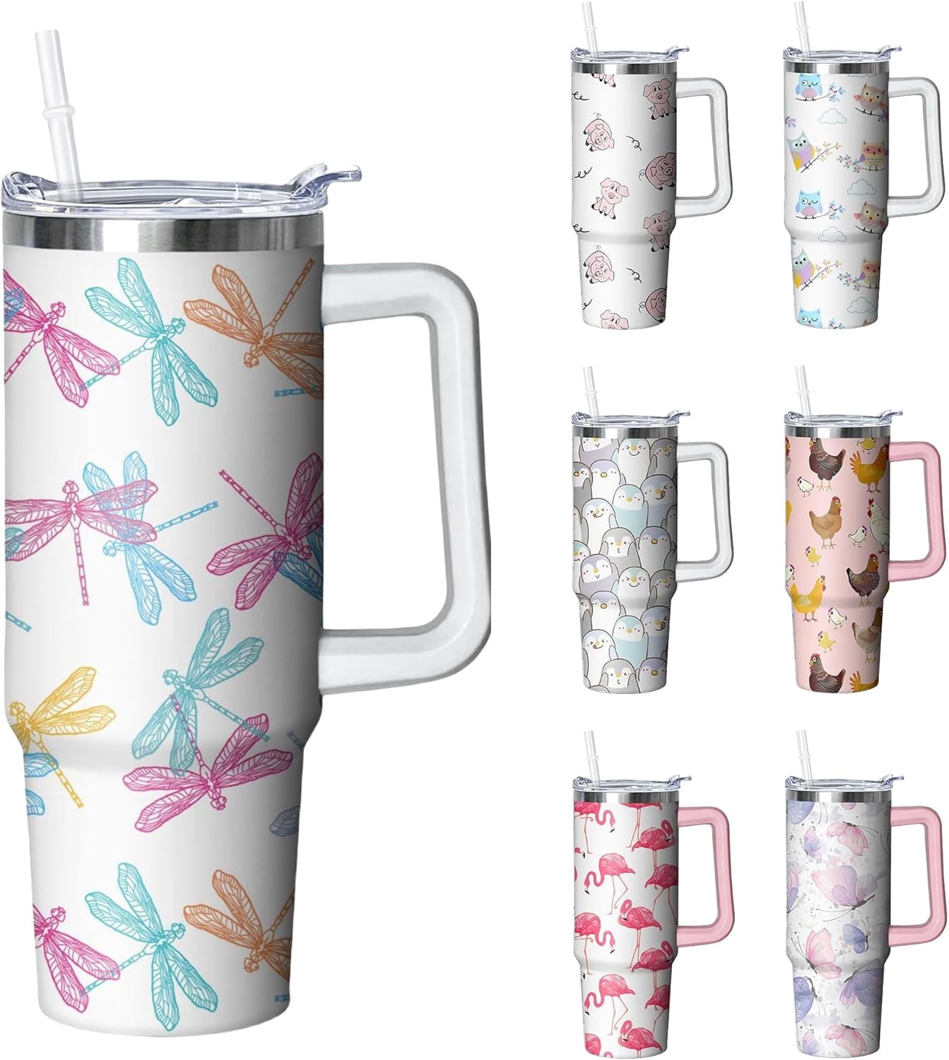 30 oz Duck Tumbler with Handle and Straw, Insulated Stainless Steel Cup with Lid, Travel Coffee Mug Water Bottle, Gifts for Woman Animal Lovers - Insulated Tumbler