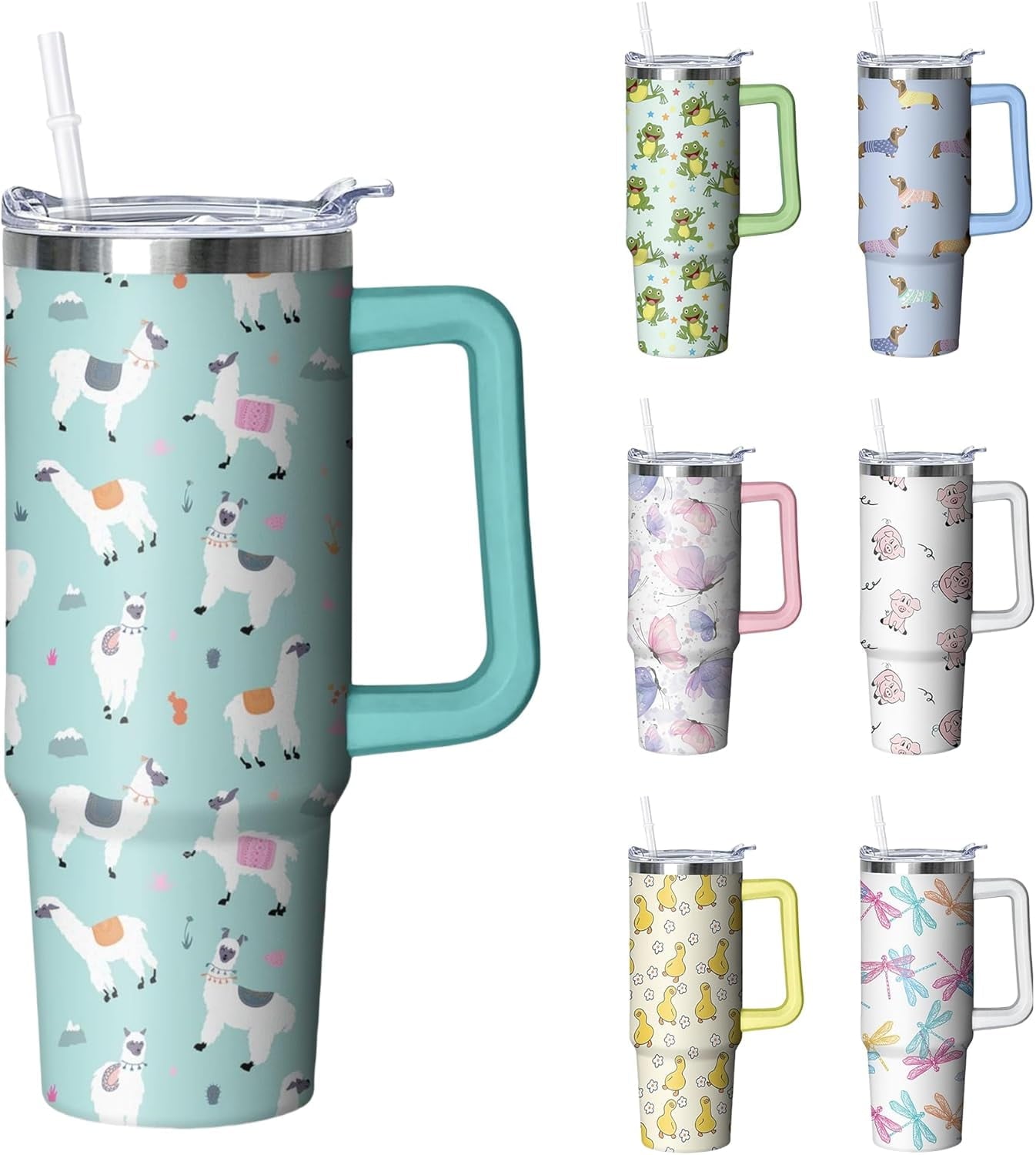 30 oz Duck Tumbler with Handle and Straw, Insulated Stainless Steel Cup with Lid, Travel Coffee Mug Water Bottle, Gifts for Woman Animal Lovers - Insulated Tumbler