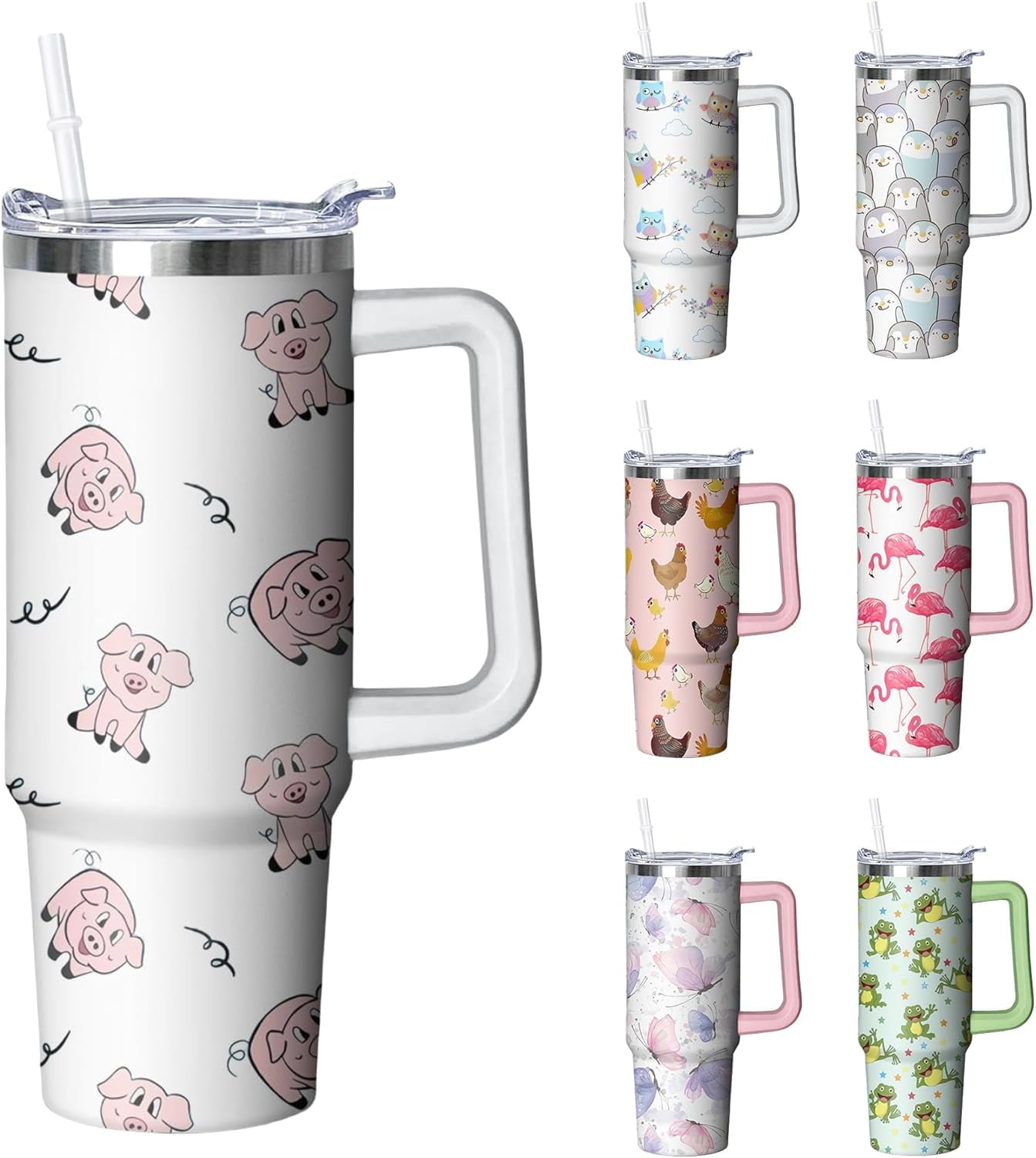 30 oz Duck Tumbler with Handle and Straw, Insulated Stainless Steel Cup with Lid, Travel Coffee Mug Water Bottle, Gifts for Woman Animal Lovers - Insulated Tumbler