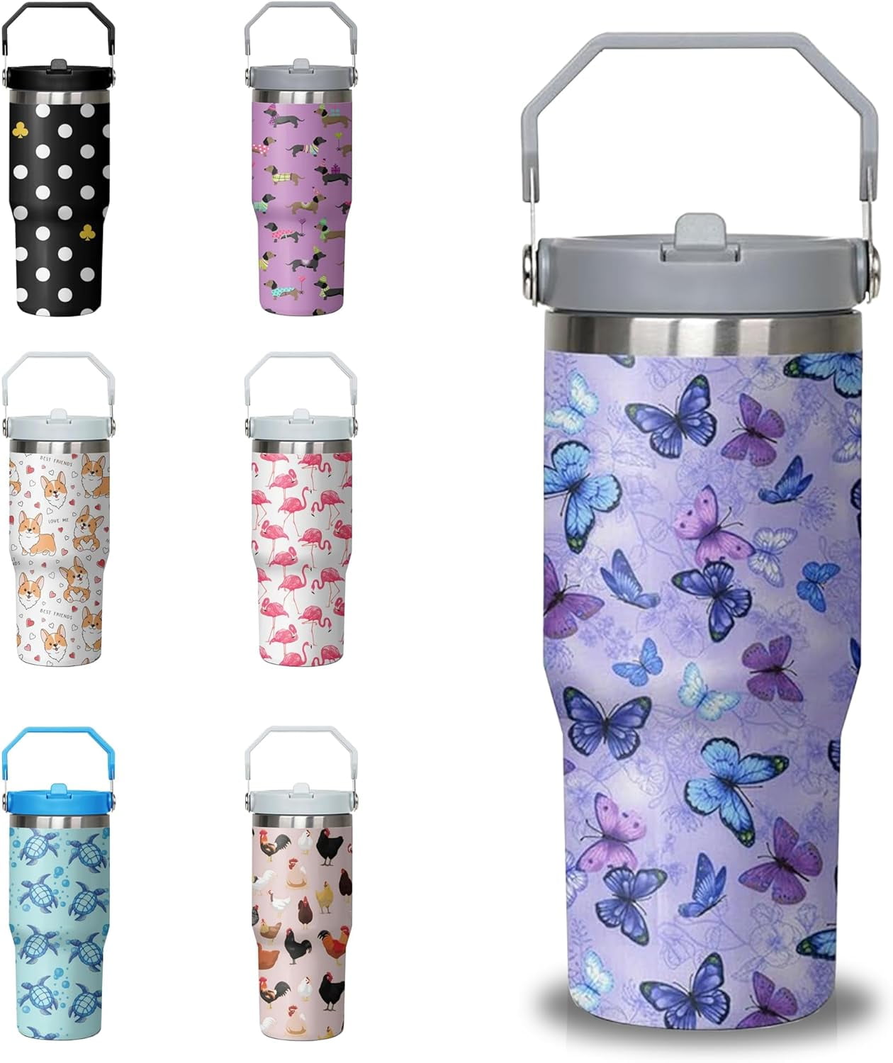 30 oz Chicken Tumbler with Handle and Flip Straw, Stainless Steel Double Insulated Cup with Lid and Straw, Travel Coffee Mug Water Bottle,Christmas Birthday Mothers Day Gifts for Women Animal Lovers - Tumbler