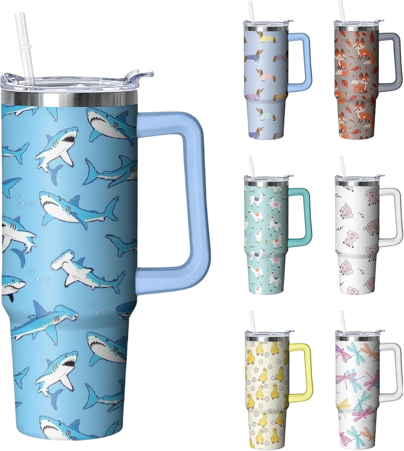 30 oz Duck Tumbler with Handle and Straw, Insulated Stainless Steel Cup with Lid, Travel Coffee Mug Water Bottle, Gifts for Woman Animal Lovers - Insulated Tumbler