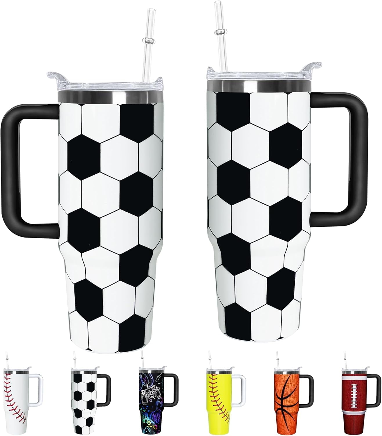 Football Lover Gift 30 oz Flip Straw Tumbler with Top Handle Football Pattern BPA-Free Leak Proof Stainless Steel Insulated Vacuum Flip Top Water Bottle for Sporting Working - Tumbler